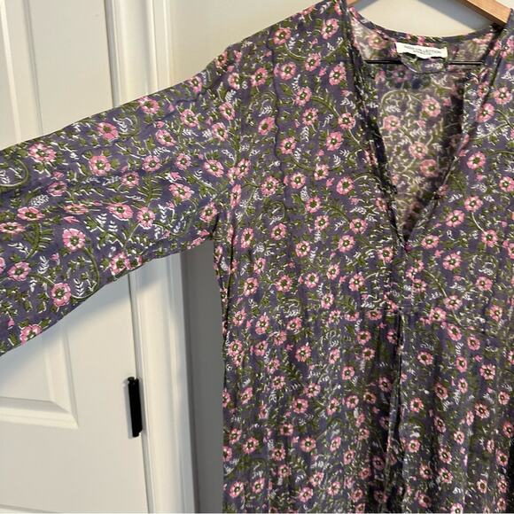 Emerson Fry India Collection Blue Green Pink Cotton Maxi Dress Medium - Picture 15 of 16